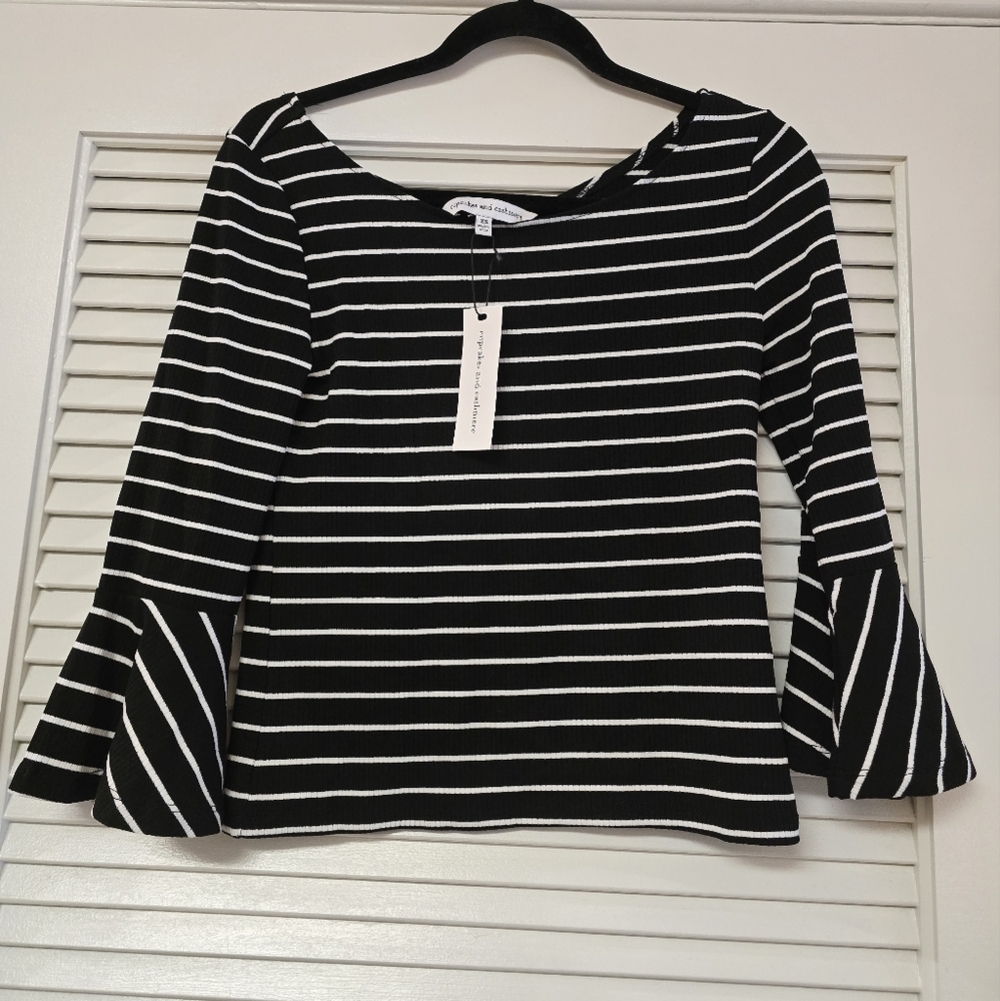 Cupcakes and Cashmere - (NWT) Striped ¾ Sleeves Ribbed Top